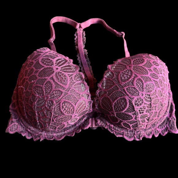 Victoria's Secret PINK Other - PINK Victoria's Secret Bra 34D Purple Lace Front Closure Racerback Puh Up Floral